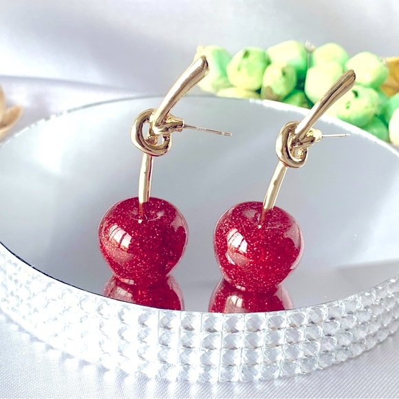 πRed Sparkling Cherry Stud Earrings - Picture 10 of 17